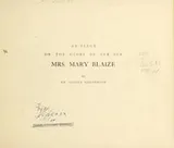 Cover of Dr. Goldsmith's celebrated elegy on that glory of her sex, Mrs. Mary Blaize