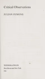 Cover of Critical observations
