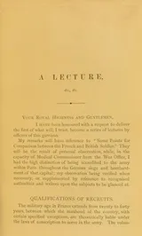 Cover of A lecture on some points for comparison between the French and British soldier