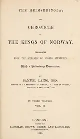 Cover of The Heimskringla; or, chronicle of the kings of Norway