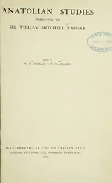 Cover of Anatolian studies presented to Sir William Mitchell Ramsay