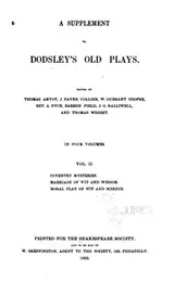 Cover of A supplement to Dodsley's Old plays