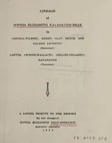 Cover of Lineage of Sophia Elizabeth Kavanaugh-Bear