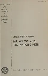 Cover of Mr. Wilson and the Nation's need