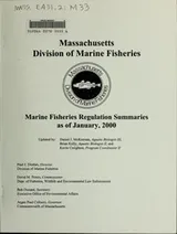 Cover of Marine fisheries regulation summaries as of January, 2000