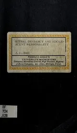 Cover of Social deviancy and adolescent personality; an analytical study with the MMPI