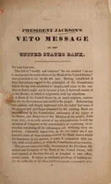 Cover of President Jackson's veto message on the United State Bank