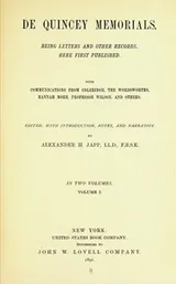 Cover of De Quincey memorials