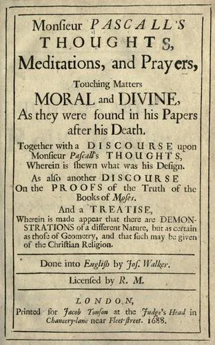 Cover of Monsieur Pascall’s Thoughts, Meditations, and Prayers, Touching Matters Moral and Divine