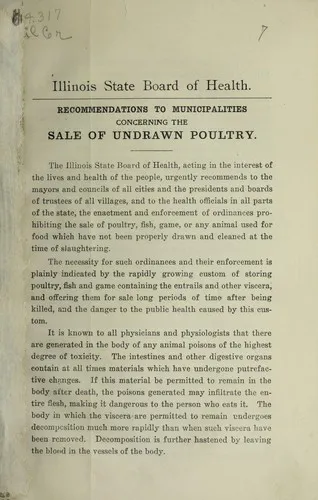 Cover of Recommendations to Municipalities Concerning the Sale of Undrawn Poultry